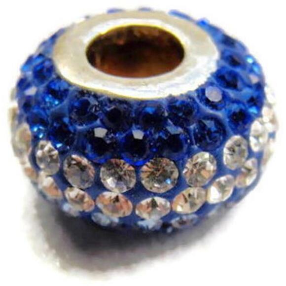 Jewelry - Bead Spacer Blue White Simulated Cubic Zirconia Vintage Sterling Silver 925